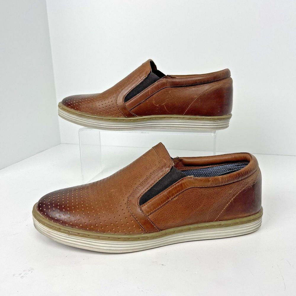 Roan By‎ Bedstu Mens Brown Leather Slip-On Shoes Size 8.5 Perforated Leather